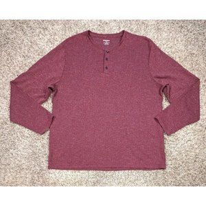 Bonobos Henley Shirt Men XL Maroon Cotton Blend Long Sleeve Herringbone Slim Fit
